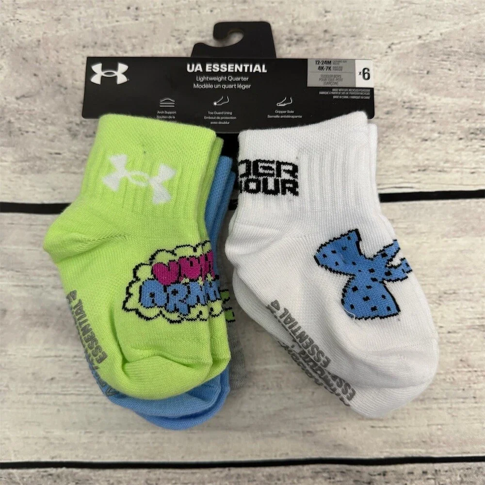 Under Armour Boys Socks 18-24M Multicolor 6-Pair Pack Quarter Athletic NEW